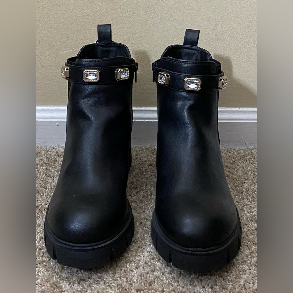 Black Ankle Boots with Embellished Strap
